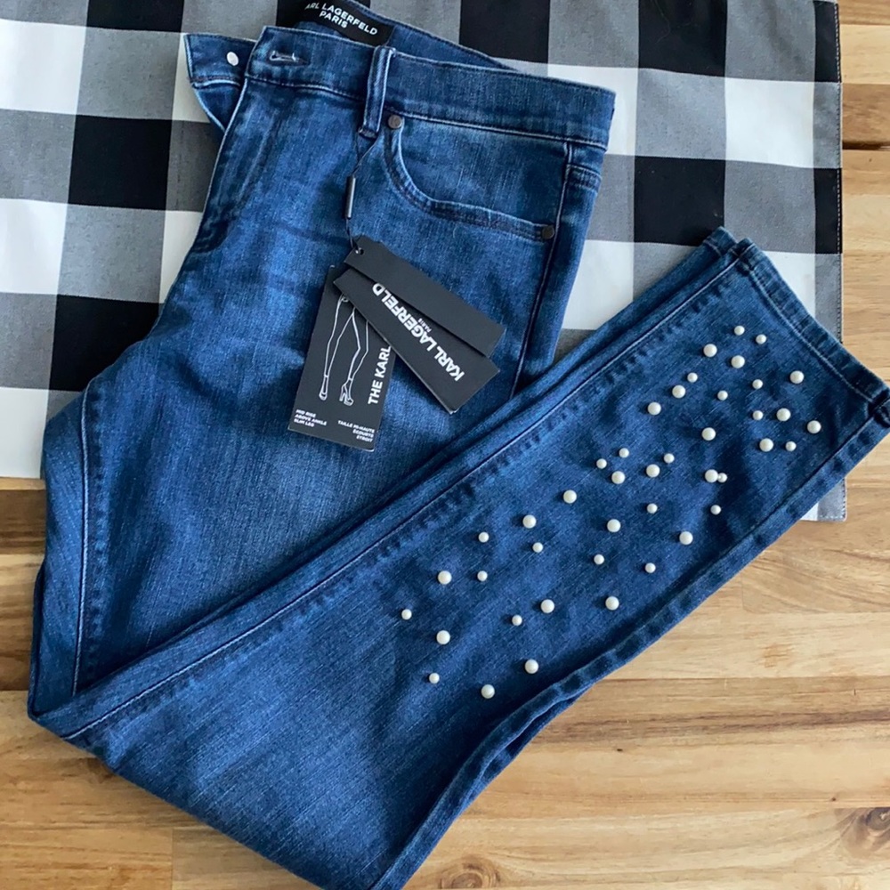 Karl Lagerfeld NWT The Karl Skinny Jeans size 12 with pearl detailing in legs